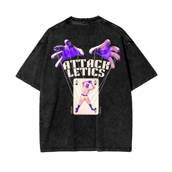 Batting Glove Hitter's Puppet - Acid Wash Oversize T-Shirt